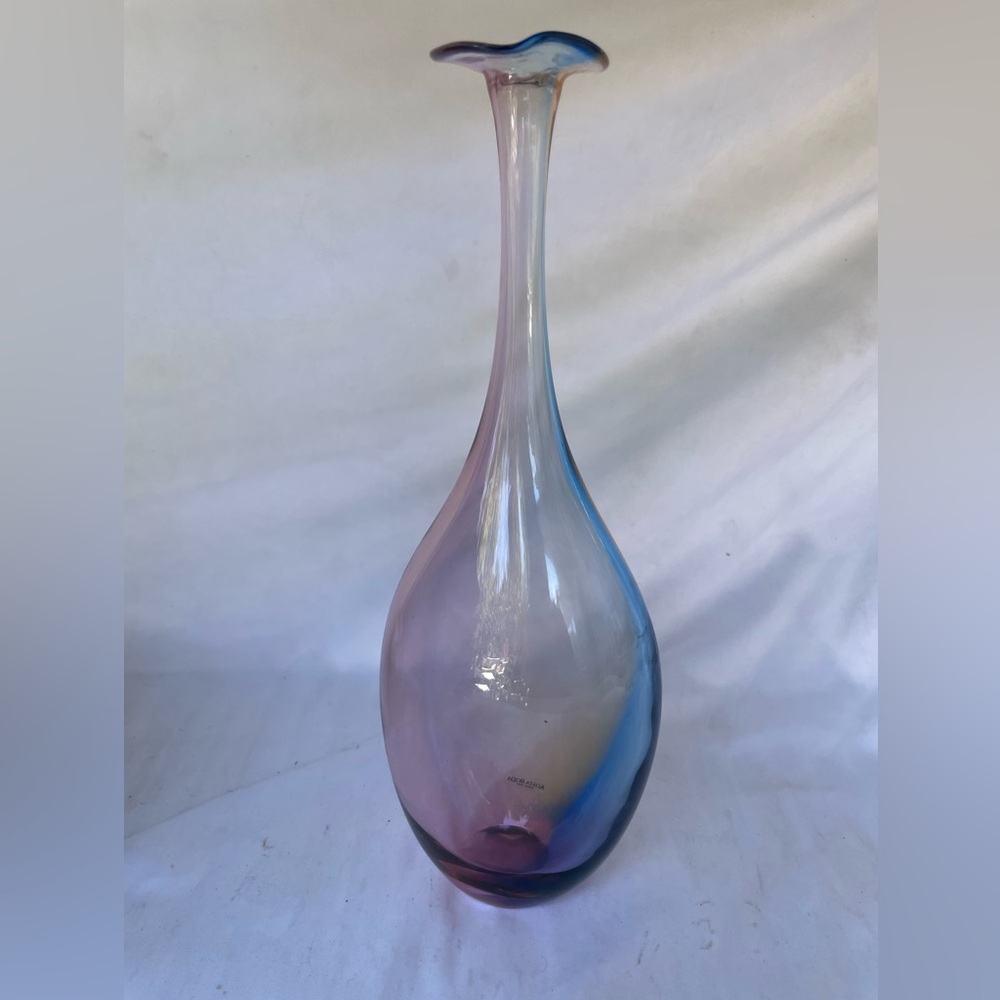 Kosta Boda Fidji Glass Bottle Vase Multi Color Signed 12”
